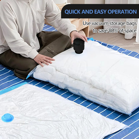 Using the Electric Pump For Vacuum Storage Bags And Vacuum Sealer Bags Portable Air Pump to compress bedding for space saving.