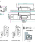 Technical drawing of Wireless RF Remote Access Control Electric Strike Door Lock Fail Secure Kit with measurements and installation guide.