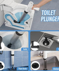 Electric Toilet Plunger That Clears Clogs Fast With 6 Bar Pressure And Built In Air Pump in action on toilets, sinks, and floor drains
