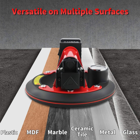 Glass Suction Cups Electric Vacuum Lifter With One Touch Eight Inch Auto Lift 440 Lbs Heavy Duty Gripper, red, multiple surfaces