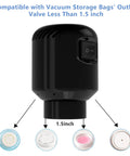 Electric Pump For Vacuum Storage Bags And Vacuum Sealer Bags Portable Air Pump shown with outlet valve compatibility chart