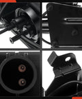 Close-up views of connector and mounting details for electric vacuum pump compatible with Ford F Series Super Duty and Dodge Ram Trucks 1999 to 2010.