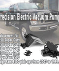 Electric Vacuum Pump Replacement For Ford Diesel HVAC And 4WD with truck background, fits F250 F350 F450 Excursion Dodge Ram 2500 3500.