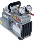 Beast High Capacity Electric Vacuum Pump with gauge and regulator, 2.2 CFM, 25.5 inHg, 60 psi, 115V, shown with dual dials and handle.
