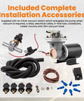 Powerful 12V Electric Vacuum Pump Kit with installation hardware for brake boosters, includes 18-22 in vacuum range accessories MaXpeedingrods.