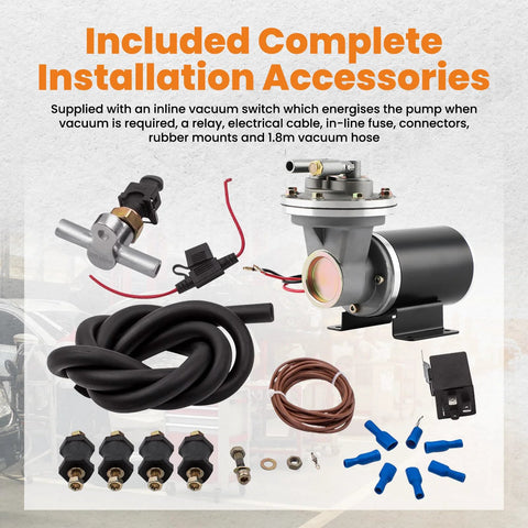 Powerful 12V Electric Vacuum Pump Kit with installation hardware for brake boosters, includes 18-22 in vacuum range accessories MaXpeedingrods.
