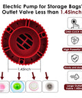 Red large storage bag vacuum pump with 1.45-inch valve, showcasing high power and durability features for effective air removal.