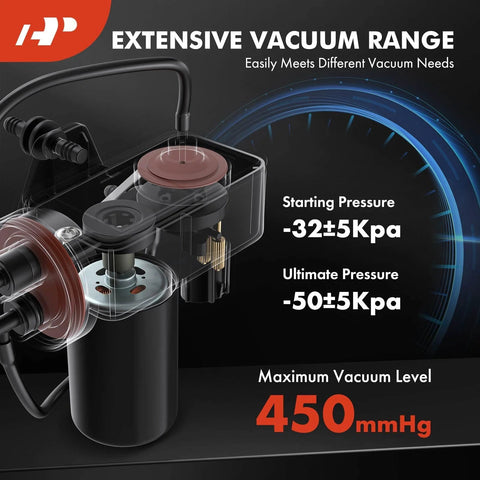 Electric Vacuum Pump with pressure specs for Ford F-Series & Dodge Ram, 1999-2010, max vacuum 450mmHg, replaces 6C3Z2A451A