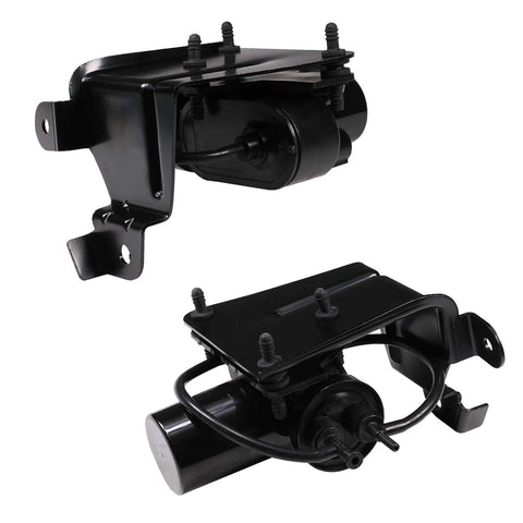 Electric Vacuum Pump Replacement 904-214 for Dodge Ram and Ford F-Series, black, metal construction, shown in front and side views