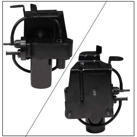 Electric Vacuum Pump Replacement 904-214 for Dodge Ram and Ford Super Duty shown from two angles.