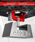 Electric Vacuum Suction Cup Lifter With 8 Inch Base lifting 440 lbs block, demonstrating capacity and industrial grip strength.