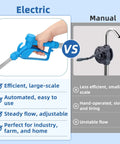 Comparison of Electric vs Manual Drum Pumps; electric pump shown with blue handle, efficient and automated for large-scale use