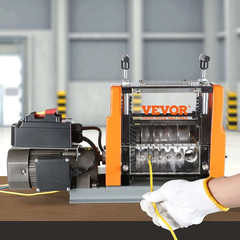 Automatic Electric Wire Stripping Machine 60W with Visible Stripping Depth Reference, showing wire insertion and operation detail.
