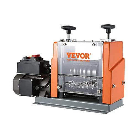 Automatic Electric Wire Stripping Machine 60W with Visible Stripping Depth Reference, showing orange casing and motor