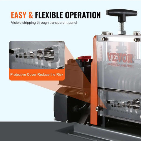Automatic Electric Wire Stripping Machine 60W with Visible Stripping Depth Reference showing protective cover and channels