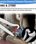 Image showing Electrical Disconnect Pliers Set For Cars And Auto Repairs in use on an automotive fuel injector connector.