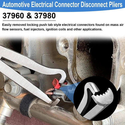 Image showing Electrical Disconnect Pliers Set For Cars And Auto Repairs in use on an automotive fuel injector connector.