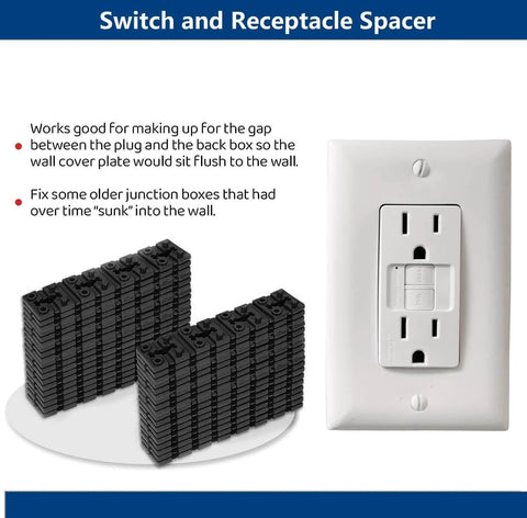 100 Piece Outlet Spacers For Electrical Boxes And Switch Receptacles Shims Extenders Black near an electrical outlet