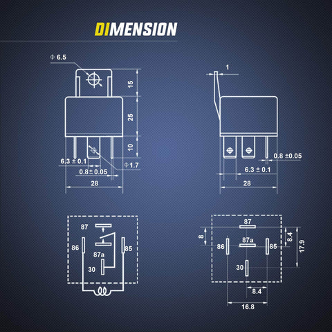 Technical diagram of Pack Of 10 SPDT 5 Pin 12V Electrical Relays for automotive cars trucks marine boats 30/40 Amp heavy duty switch relays.