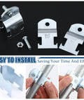 Universal EMT Pipe Strut Clamps for Strut Channel Accessory Electro Galvanized Conduit Clamp with Bolt and Nut Three Quarters Inch Rigid Pipe Tool Kit Durable Electrical Mounting Hardware 50 Pieces displayed with installation process