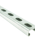 Durable 14 gauge metal strut channel with electro galvanize finish provides solid frame support for lightweight loads, slotted back view.