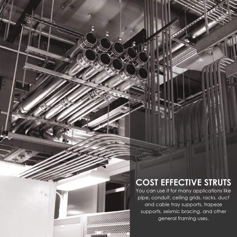 Durable 14 gauge metal strut channel with electro galvanize finish supports pipes and conduits in ceiling installation