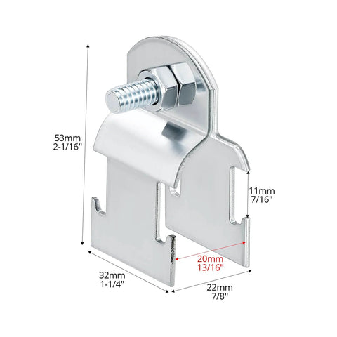 EMT Pipe Universal Strut Clamps Ten Pack One Half Inch Electro Galvanized Conduit Channel Clamps for Secure Mounting and Corrosion Resistant Support in Electrical Installations, close-up view with dimensions
