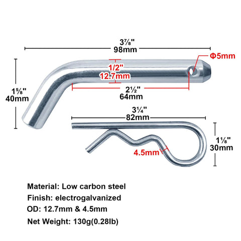 Heavy Duty Trailer Hitch Pins And Clips 10 Pack Half Inch Pin Diameter Fits One And Quarter Inch Receivers Electrogalvanized Steel
