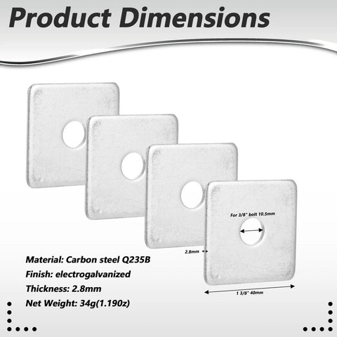 Electrogalvanized Square Strut Washer Plates One And Five Eighths Inches With Three Eighths Inch Hole And Three Point Five Millimeter Thickness 40 By 40 Millimeter 35 Pack Heavy Duty Carbon Steel Washers For Standard One And Five Eighths Inch Strut