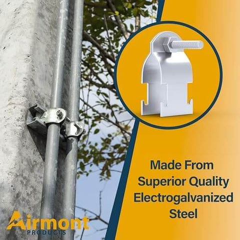 Installed durable 1 inch rigid strut clamps securely connect conduit to strut channels, showcasing corrosion-resistant electrogalvanized steel.