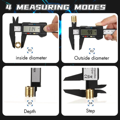 Electronic Digital Calipers, inch and Millimeter Conversion, measuring inside, outside, depth, and step with LCD screen