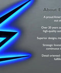 About Elektroplate sign showcasing company details and their reputation for quality automotive accessories from Dallas, TX.