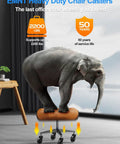 Elephant standing on office chair with Office Chair Wheels Replacement 3 Inch Heavy Duty Rubber Caster Wheels For Hardwood Floors And Carpet.