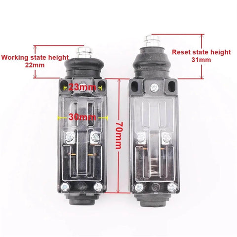 Elevator Speed Limiter Buffer Tension Wheel Switch Built Tough With Manual Reset And Automatic Reset Heavy Duty Replacement Part For LX26 UKS UKT Series Easy Install Smooth Safety Control Durable Construction For Reliable Lift Operation, showing working and reset state heights