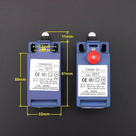 Beefy One Piece Elevator Speed Limiter Buffer Tension Wheel Switch With Manual Reset Or Automatic Reset for CR400-NZ CR400-NF Elevator Systems shown front view with dimensions.