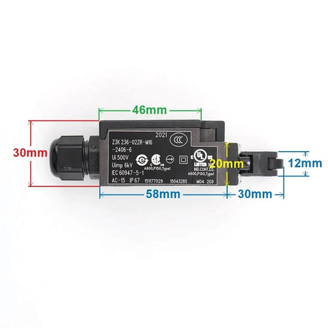 Pro Grade Elevator Speed Limiter Safety Reset Switch For Z3K 236-02ZR-M16 60947-5-1 Systems with dimensions and labels