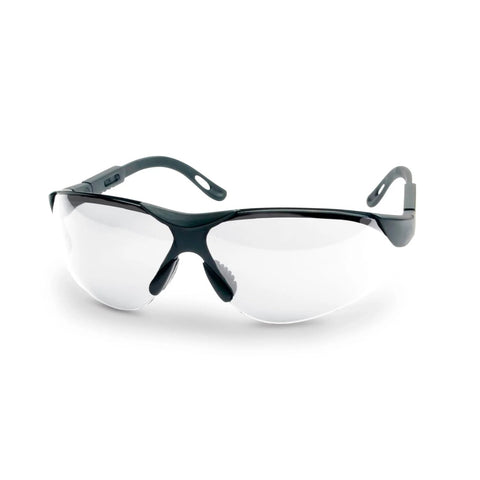 Front view of Elite Sport Shooting Glasses with Anti Fog UV Ventilated Comfort for Hunting, clear polycarbonate lenses, black frame