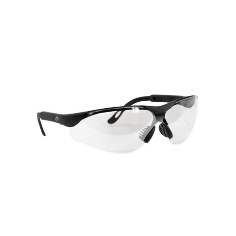 Side view of Elite Sport Shooting Glasses With Anti Fog UV Ventilated Comfort For Hunting showing black frame and clear lenses.