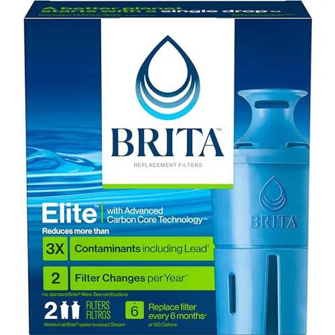 Elite Water Filter Replacements For Pitchers And Dispensers, NSF Certified To Remove 99 Percent Lead, 2 Count, Blue packaging