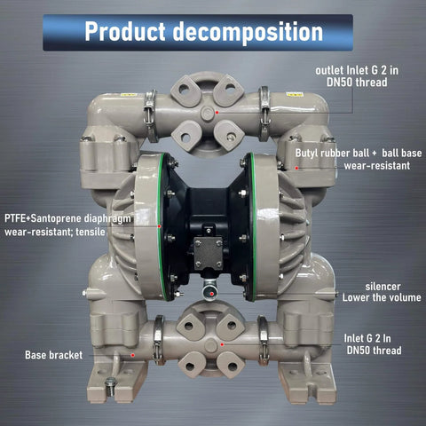 EMAGENE Air Operated Double Diaphragm Pump2 inch Inlet/Outlet Pneumatic Waste Oil Transfer Pump for Chemical DN50 172GPM