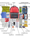 Four Person 72 Hour Deluxe Emergency Kit Backpack With First Aid Gear Survival Blanket Power Station Emergency Food And Hygiene Supplies For Earthquake Fire Flood Preparedness contents displayed
