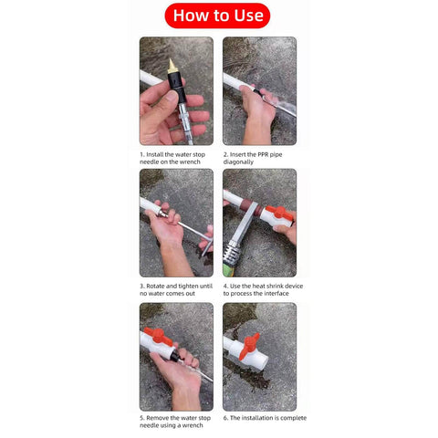 Step-by-step installation of Emergency Pipe Water Stopper Kit With Hot Melt Seal Needle And Stop Pin For Quick Plumbing Leak Repair