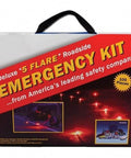 Deluxe '5 Flare' Roadside Emergency Kit box showcasing flares and kit contents, with bold red and yellow text on box.