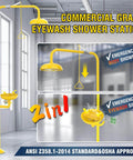 Estación de ducha y lavaojos de emergencia de grado industrial con aprobación OSHA y cumplimiento con ANSI Z358.1 2014 304 stainless steel
