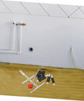 Emergency Water Stopper Kit And Leak Repair Tool Set for plumbing DIY; tools shown on wooden surface near wall pipes.