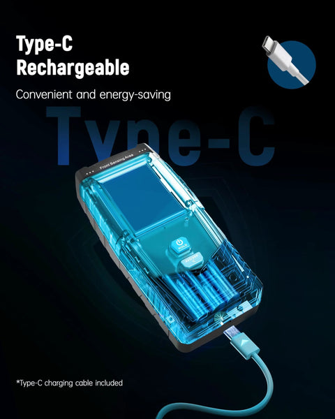 EMF Meter, Detects Electric and Magnetic Fields with LCD Display and rechargeable Type-C connection, shown in blue.