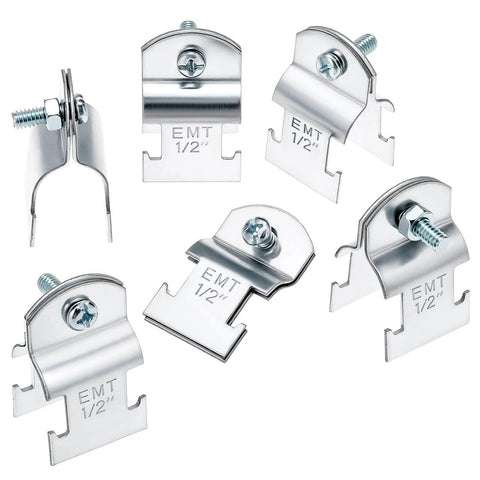 EMT Pipe Universal Strut Clamps Ten Pack One Half Inch Electro Galvanized Conduit Channel Clamps for Secure Mounting
