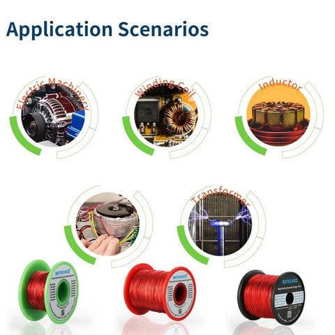 Application scenarios of 28 AWG Enameled Copper Magnet Wire 4 oz Spool Red Insulated Coil in electrical machinery, winding, and transformers.