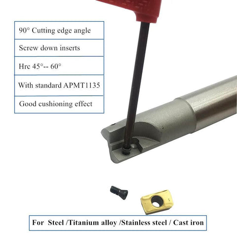 90 Degree End Mill Holder Set with screw and insert for steel, titanium, stainless steel, cast iron machining applications