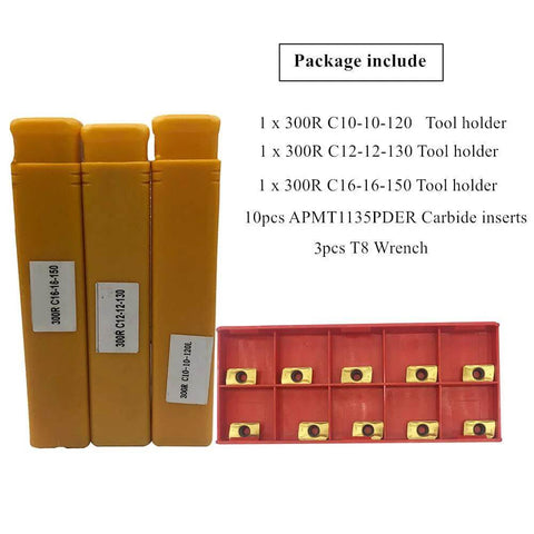 90 Degree End Mill Holder Set With 3 Pieces BAP300R And 10 APMT1135PDER Milling Inserts For Steel Cast Iron Machining
